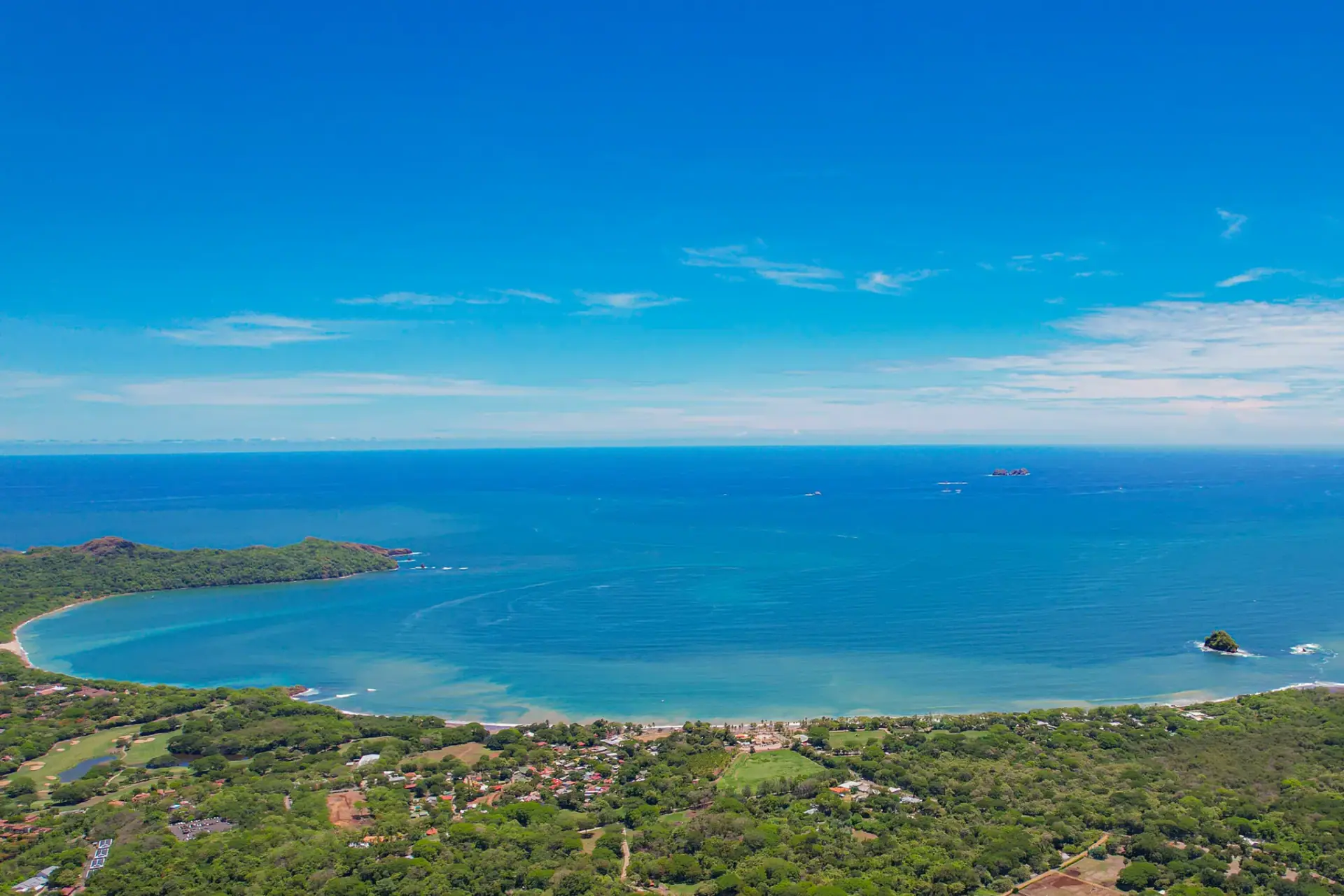 Panoramic ocean view over the Guanacaste coastline at golden hour