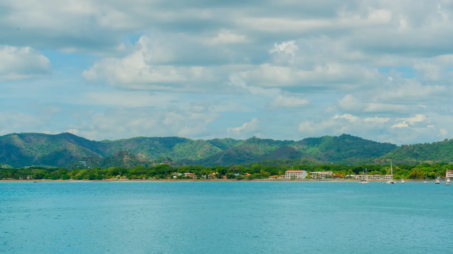 Calm bay of Potrero framed by green hills